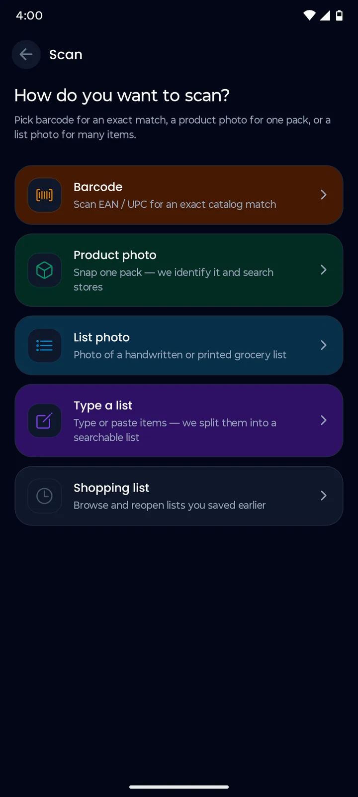 Rozmo Scan and Shop Screen